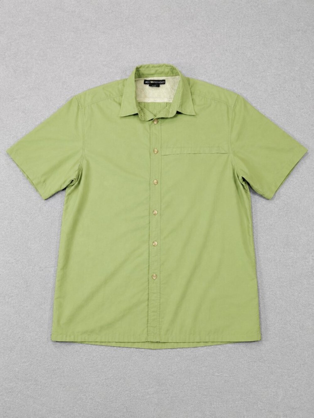 ExOfficio Mens L Air Strip Shirt Green Vented Hiking Fishing Top
